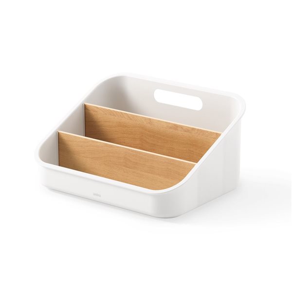Umbra Bellwood Plastic and Wood 3-Section Counter Organizer - White/Natural