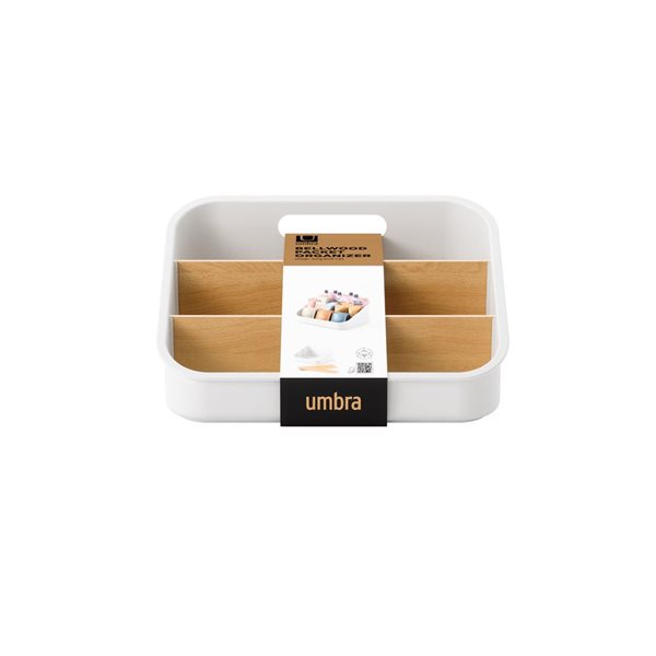 Umbra Bellwood Plastic and Wood 3-Section Counter Organizer - White/Natural