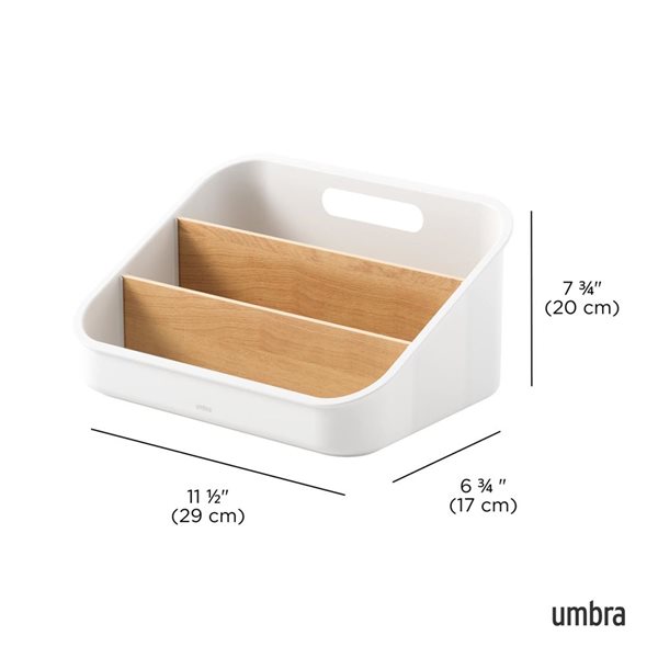 Umbra Bellwood Plastic and Wood 3-Section Counter Organizer - White/Natural
