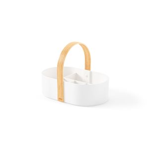 Umbra Bellwood 9 x 7.75 x 12-in Plastic and Wood Storage Caddy - White/Natural