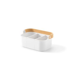 Umbra Bellwood 11.38 x 6.87 x 18-in Plastic and Wood Storage Bin - White/Natural