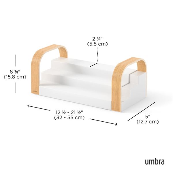 Étagère à épices Bellwood d'Umbra à trois niveaux 5 x 6,38 x 21,5 po en plastique et bois, blanc/naturel