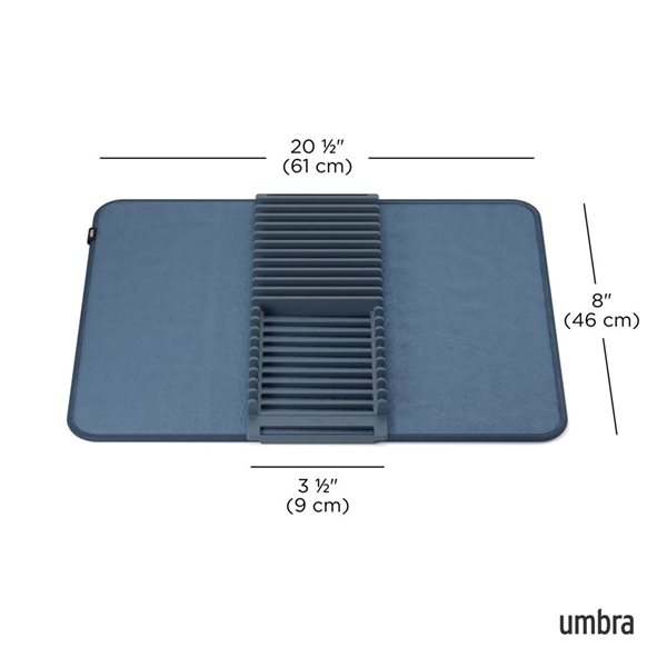 Égouttoir et tapis à vaisselle en plastique et microfibre UDry par Umbra, bleu