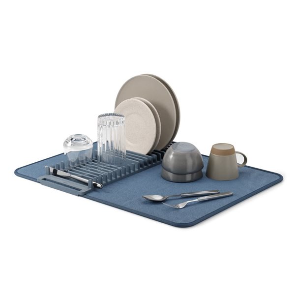 Égouttoir et tapis à vaisselle en plastique et microfibre UDry par Umbra, bleu