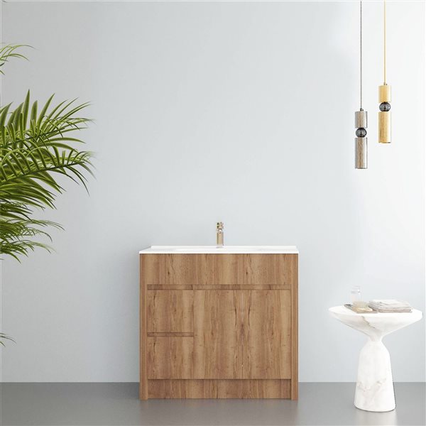 GEF Luna 40-in Frosted Oak Freestanding Vanity w/ White Ceramic Top Single Sink