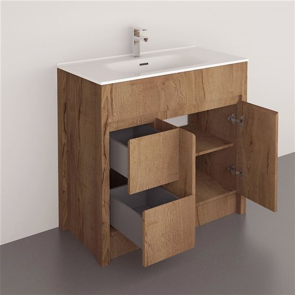 GEF Luna 40-in Frosted Oak Freestanding Vanity w/ White Ceramic Top Single Sink