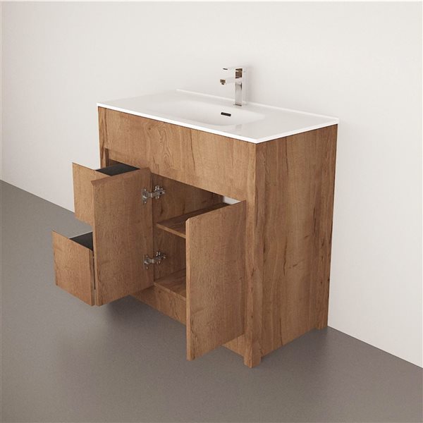 GEF Luna 40-in Frosted Oak Freestanding Vanity w/ White Ceramic Top Single Sink