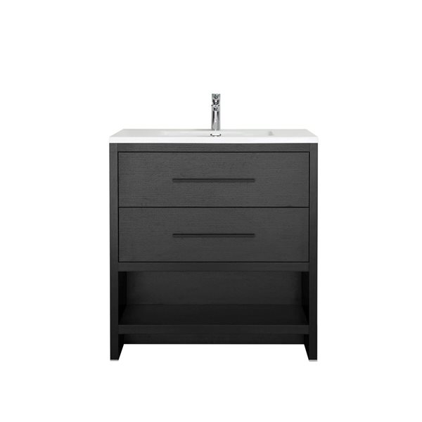 GEF Brinley 30-in Black Oak Freestanding Vanity w/ White Polymarble Top Single Sink