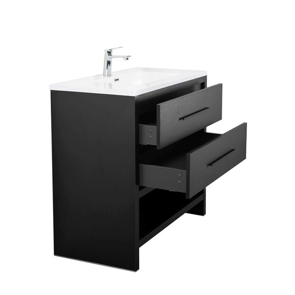 GEF Brinley 30-in Black Oak Freestanding Vanity w/ White Polymarble Top Single Sink