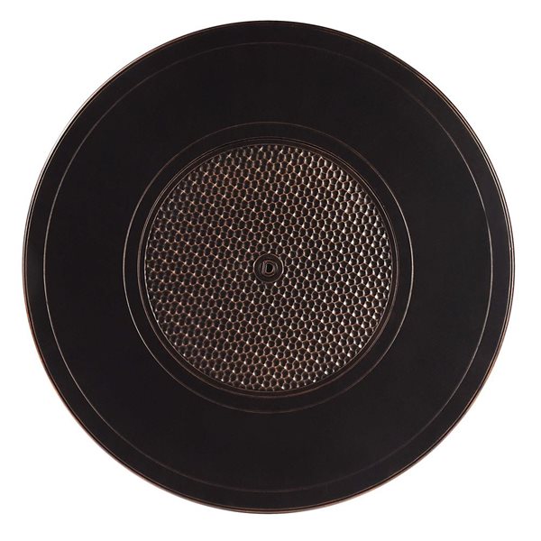 Oakland Living Lux Antique Copper Aluminum Patio Round Fire Table 2 Loveseats 2 Club Chairs Set w/ Blue Cushions