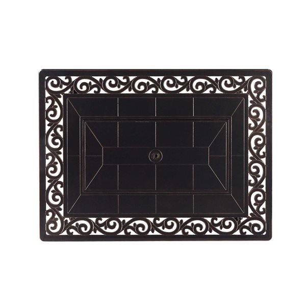 Oakland Living Lux Antique Copper Aluminum Patio Rectangle Fire Table 2 Sofas 2 Club Chairs Set w/ Red Cushions