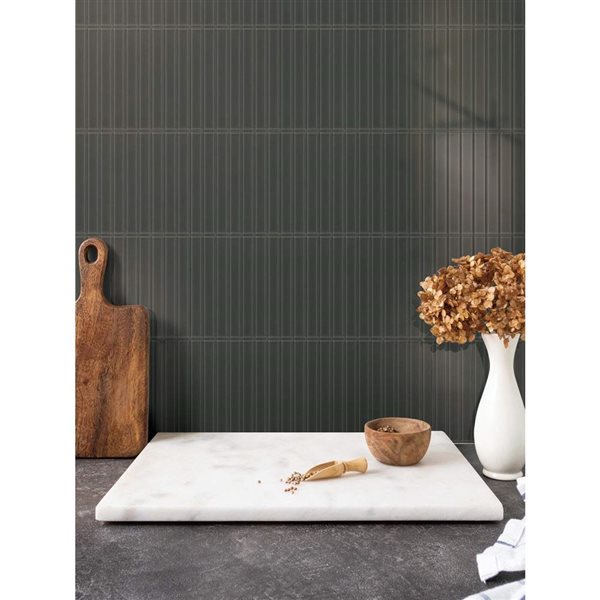 SpeedTiles THYME 6-Pack Dark Green 8 L x 3-in W Glossy Glass Linear Peel-and-Stick Tile