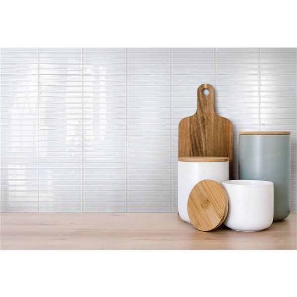 SpeedTiles MAGNOLIA Off-White 4 L x 4-in W Glossy Glass Linear Peel-and-Stick Tile Sample