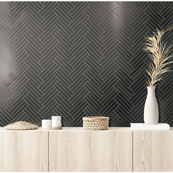 SpeedTiles JUNIPER Dark Green 4 L x 4-in W Glossy Glass Linear Peel-and-Stick Tile Sample