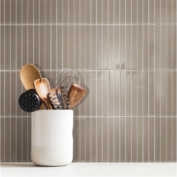 SpeedTiles CEDAR 6-Pack Taupe 11.9 L x 11.9-in W Glossy Glass Linear Peel-and-Stick Tile