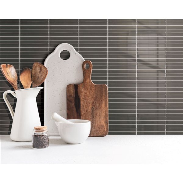 SpeedTiles HOSTA Dark Green 4 L x 4-in W Glossy Glass Linear Peel-and-Stick Tile Sample