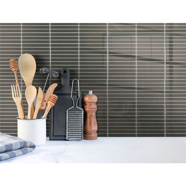 SpeedTiles EUCALYPTUS Green 4 L x 4-in W Glossy Glass Linear Peel-and-Stick Tile Sample