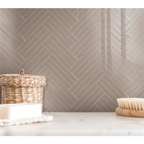 SpeedTiles WILLOW Taupe 4 L x 4-in W Glossy Glass Linear Peel-and-Stick Tile Sample
