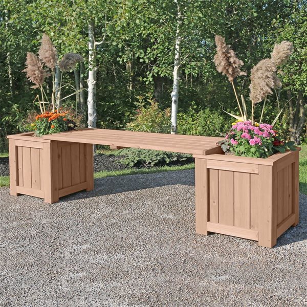 Yardistry Cedar Wood Planter Bench w/ Integrated Planters