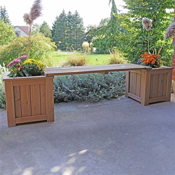 Yardistry Cedar Wood Planter Bench w/ Integrated Planters