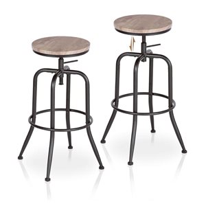 Homy Casa Set of 2 Outdoor Bar Stools with Swivel and Adjustable Height - Oak