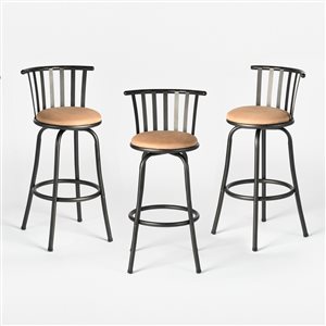 Homy Casa Set of 3 Outdoor Swivel Bar Stools 24-29-in Adjustable Height - Brown