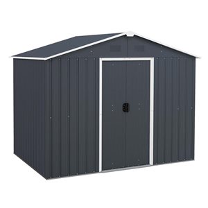 Costway 5.7 x 7.5-ft Galvanized Steel Outdoor Storage Shed Double Door Tool House - Grey