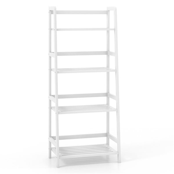 Costway Multifunctional 4-Shelf Bamboo Bookcase Plant Stand Ladder Rack Storage - White
