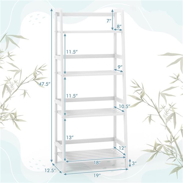 Costway Multifunctional 4-Shelf Bamboo Bookcase Plant Stand Ladder Rack Storage - White