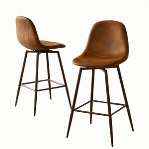 Homy Casa 2-Piece Brown Polyester Upholstered Counter Height Barstool Set with Swivel Seat