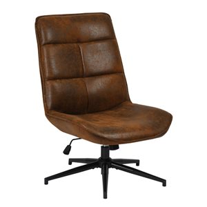 Homy Casa Brown 360-Degree Swivel Modern Accent Chair with Adjustable Height and Foldable Backrest