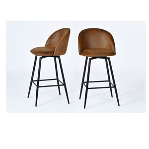 Homy Casa 2-Piece Brown Polyester Upholstered Counter Height Barstool Set with Swivel Seat