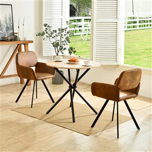 Table de salle à manger circulaire Homy Casa industrielle 31,5 po en bois de chêne à piètement croisé