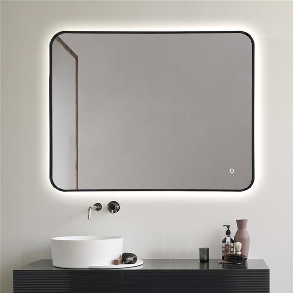 Decor Wonderland Omer 27.5 x 35.5-in Black Metal Framed Wall-Mounted LED Lighted Bathroom Vanity Mirror