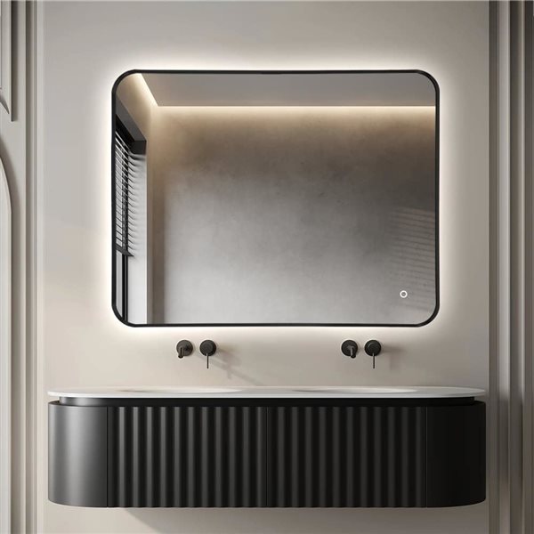 Decor Wonderland Omer 27.5 x 35.5-in Black Metal Framed Wall-Mounted LED Lighted Bathroom Vanity Mirror