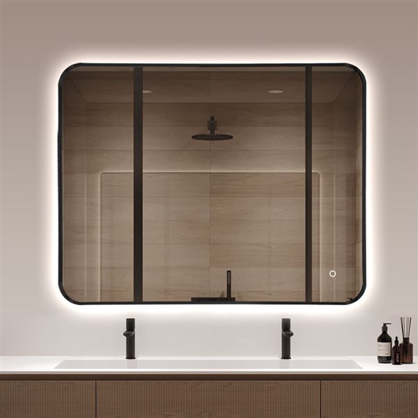 Decor Wonderland Omer 27.5 x 35.5-in Black Metal Framed Wall-Mounted LED Lighted Bathroom Vanity Mirror