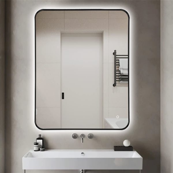 Decor Wonderland Omer 27.5 x 35.5-in Black Metal Framed Wall-Mounted LED Lighted Bathroom Vanity Mirror