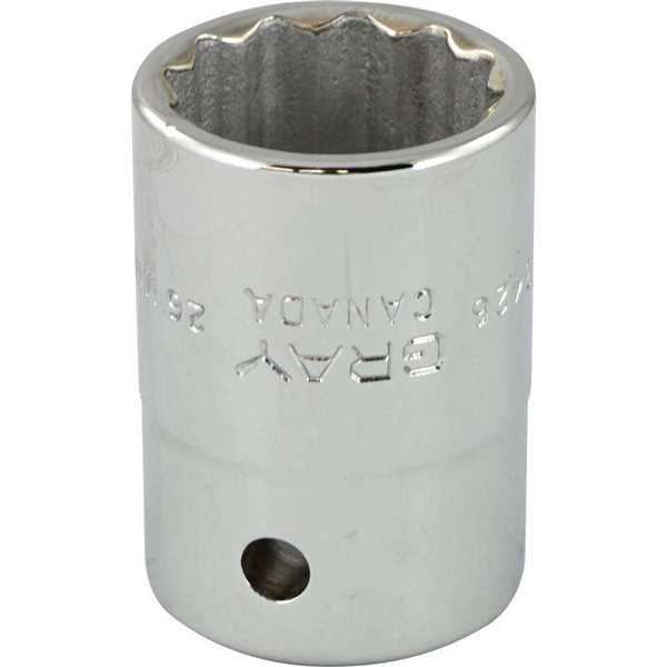 Gray Tools 26 mm x 3/4-in Drive Metric 12-Point Shallow Chrome Finish Socket
