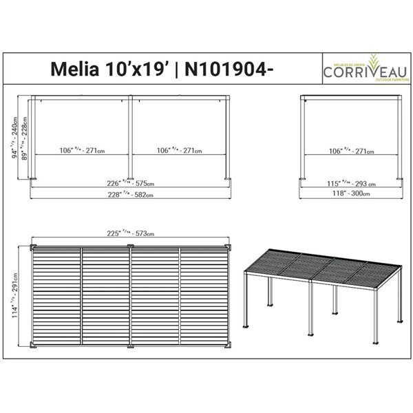 Pergola Mélia en aluminium de Corriveau Outdoor Furniture à persiennes ajustables 10 x 19 pi