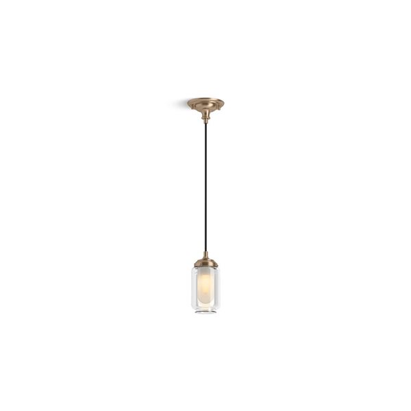 KOHLER Artifacts Brushed Bronze Modern Frosted Glass Cylinder LED Pendant Light