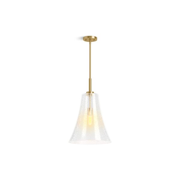 KOHLER Simplice Brushed Brass Modern Seeded Glass Cone LED Pendant Light