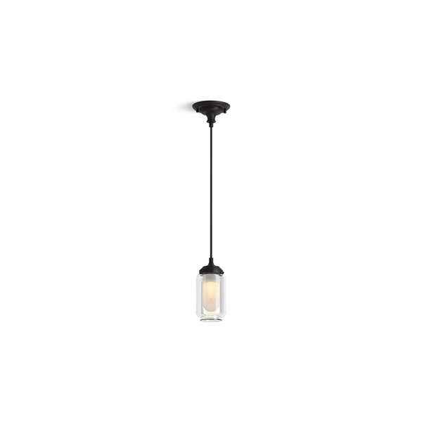KOHLER Artifacts Matte Black Modern Frosted Glass Cylinder LED Pendant Light