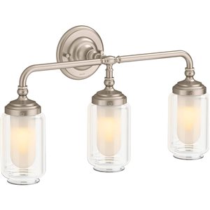 KOHLER Artifacts 3-Light Wall Sconce w/ Clear Glass Shade +Inner Frosted Glass Diffusers - Brushed Bronze