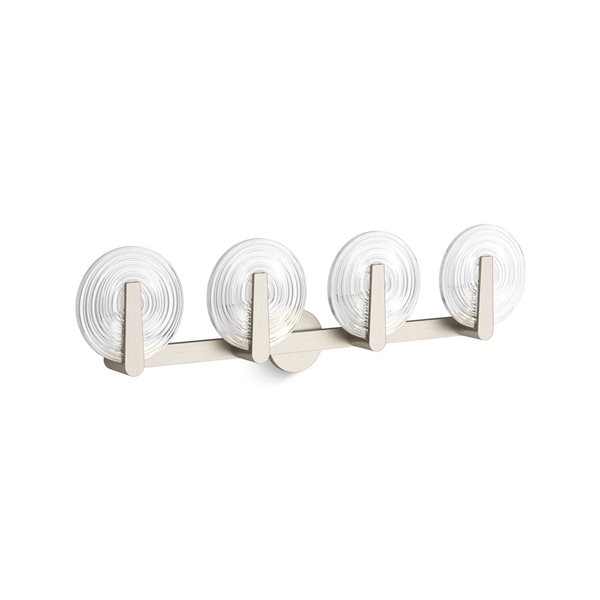 KOHLER Hint 4-Light Wall Sconce w/ Swirl Pattern Glass Disks + Installation Hardware - Brushed Nickel