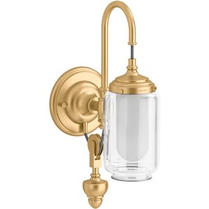 Applique murale ajustable à 1 lumière Artifacts de KOHLER avec globe clair et globe intérieur givré, laiton moderne brossé
