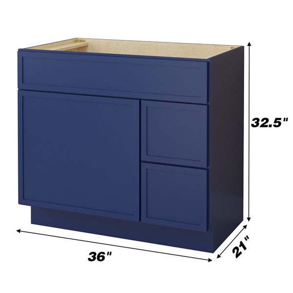 Vanity Art 36 W x 32.5-in H 2-Right Drawer Freestanding Bathroom Vanity Cabinet Only - Blue