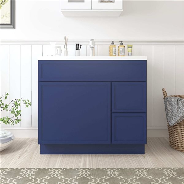 Vanity Art 36 W x 32.5-in H 2-Right Drawer Freestanding Bathroom Vanity Cabinet Only - Blue