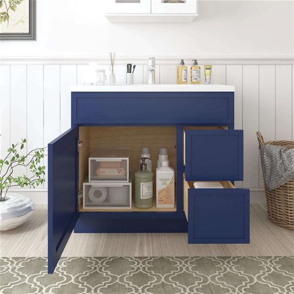 Vanity Art 36 W x 32.5-in H 2-Right Drawer Freestanding Bathroom Vanity Cabinet Only - Blue