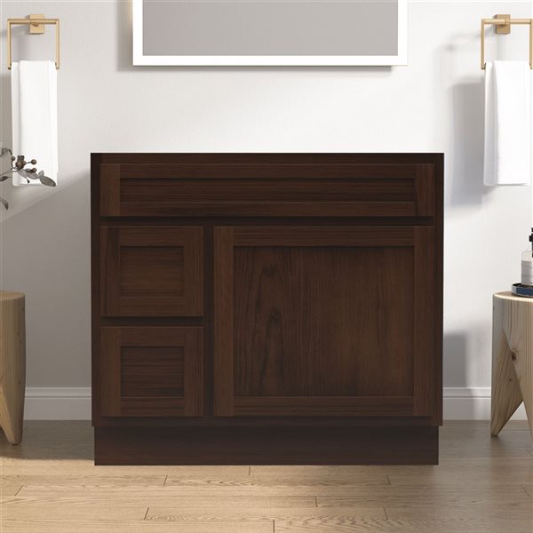 Vanity Art 36 W x 32.5-in H 2-Left Drawer Freestanding Bathroom Vanity Cabinet Only - Brown