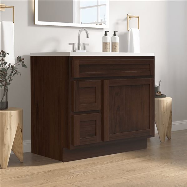 Vanity Art 36 W x 32.5-in H 2-Left Drawer Freestanding Bathroom Vanity Cabinet Only - Brown